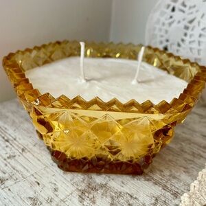 Amber daisy button vintage crystal dish two wick soy candle